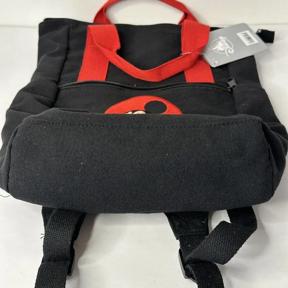 NWT Backpack Mickey Mouse￼￼Disney Parks New Black Canvas‎ Red Straps Very Cute